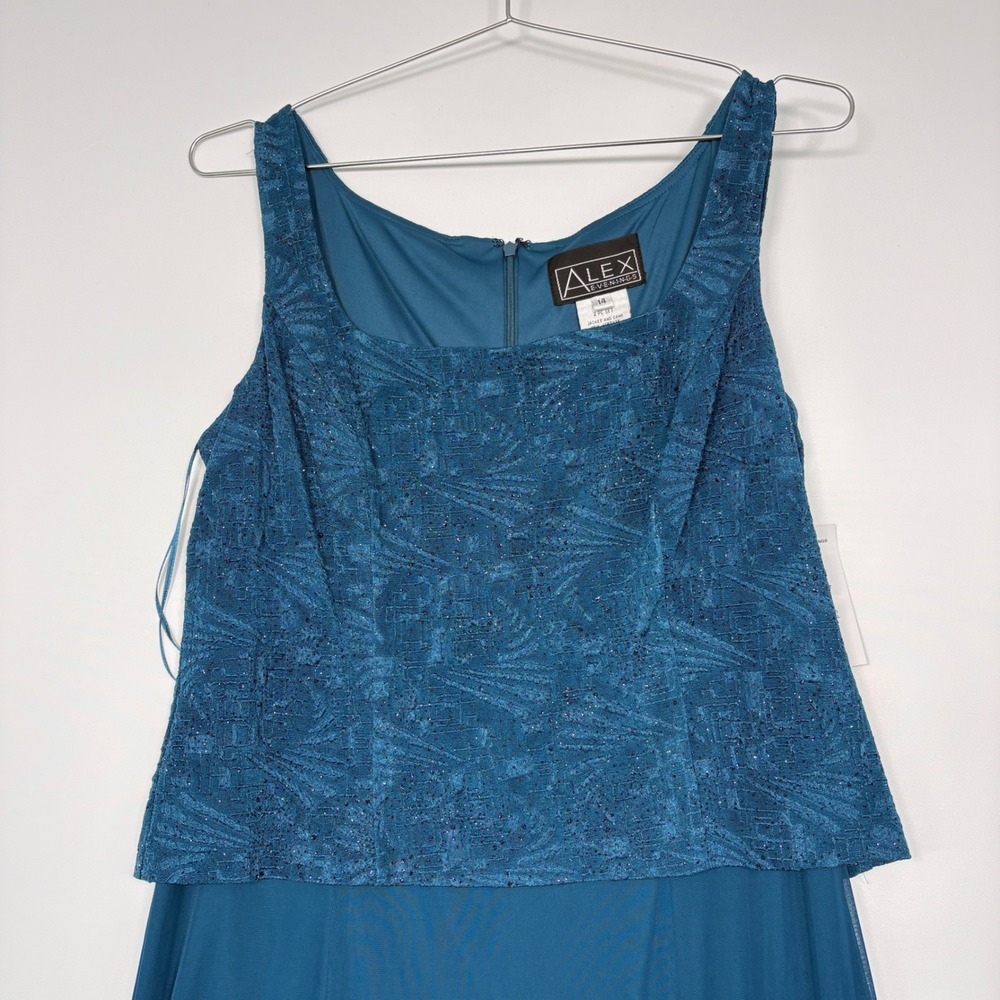 NWT Alex Evenings Womens 2 Piece Maxi Dress Set 14 Teal Glitter Jacket Formal - Picture 3 of 16